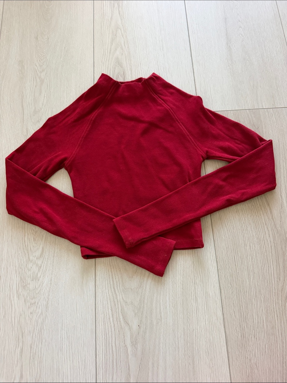 Zara Red Ribbed Long-Sleeve Mock Neck Top